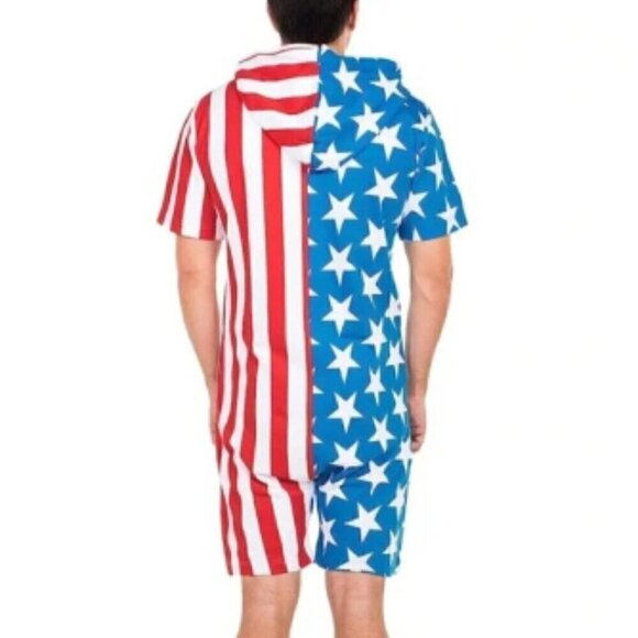Tipsy Elves USA Patriotic Medium Unisex Romper Jumpsuit Shorts Flag - Picture 8 of 10